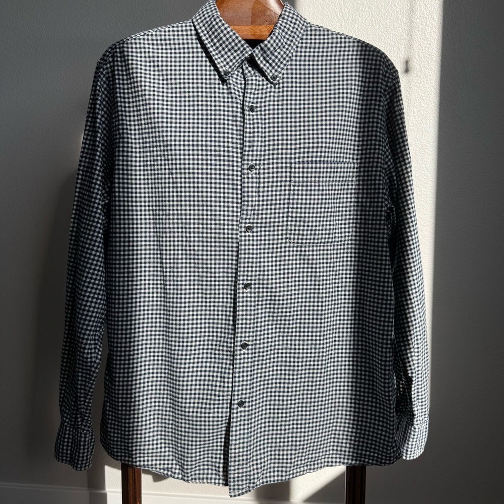 UNIQLO Gingham Button Up Shirt XL Black White Minimalist Normcore Cotton